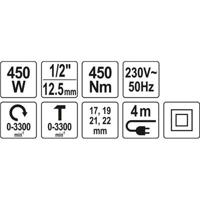 Klucz udarowy elektryczny 1/2" 450W 450Nm Yato