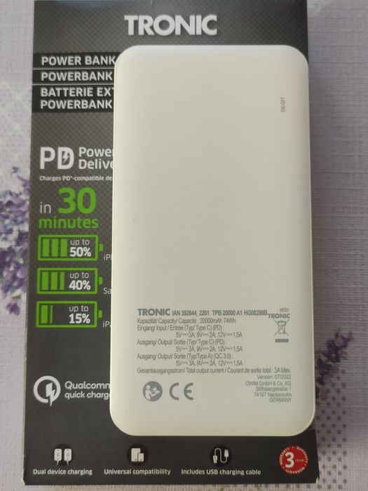Повербанк 20000 мАч TRONIC для 2 пристроїв Qualcomm quick charge