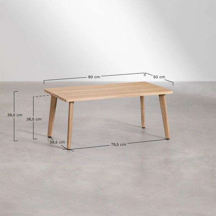 Prostokątny stolik kawowy ogrodowy 90x50 cm z drewna akacjowego Kaela