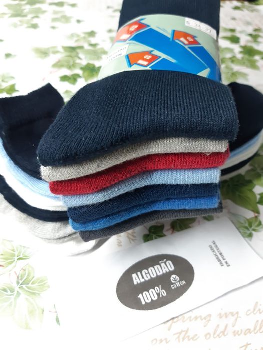 13 pares de meias em algodão, tamanho 33-37