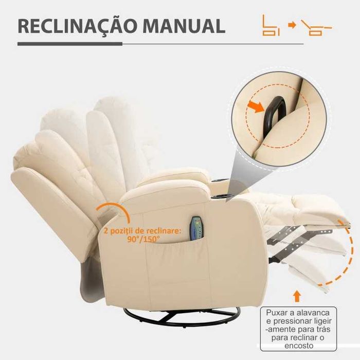Sofá de Massagem Reclinável até 150° Bege