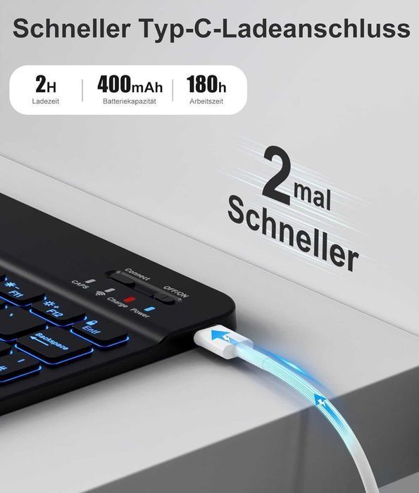 Vobafe etui klawiatura bluetooth LED do iPad 7/8/9 10,2" stojak czarne