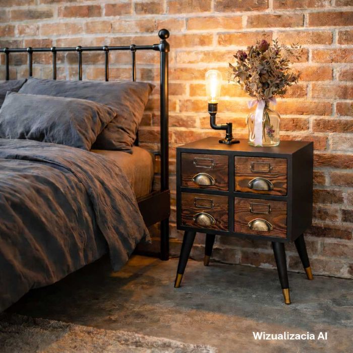 Szafki nocne vintage kartotekowe loft mid-century komoda z szufladami