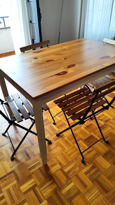 Conjunto IKEA: Mesa LERHAMN 118x74 + 4 cadeiras dobráveis TÄRNÖ