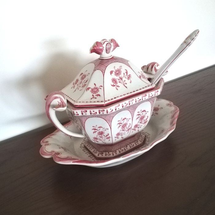 Terrina com travessa vintage, pintada à mão, Carvalhinho