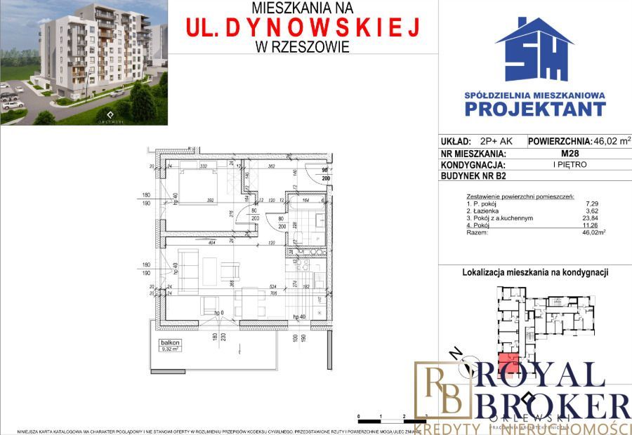 Mieszkanie os. Projektant ul. Dynowska 46,02 m2
