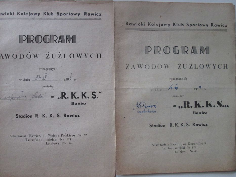 Programy Żużlowe Rawicz 1954/59 Wrocław Gniezno Łódż Rzeszów Warszawa