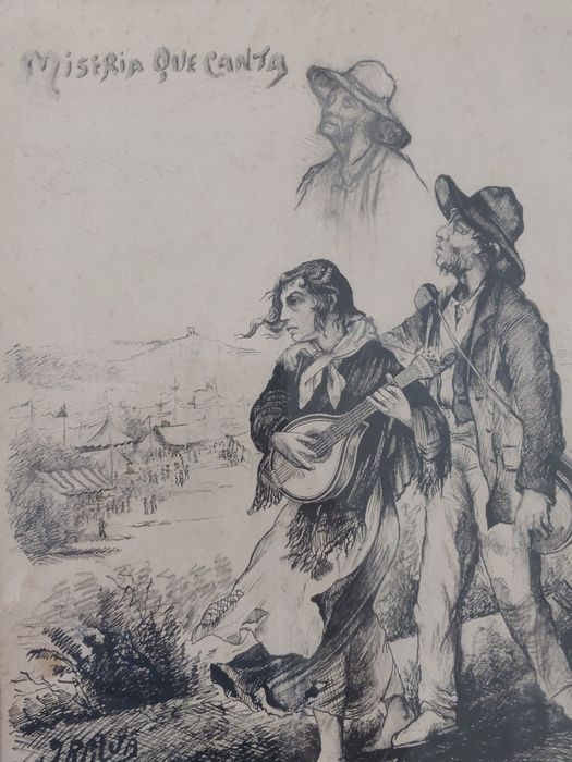 Excelente desenho emoldurado pintura assinado