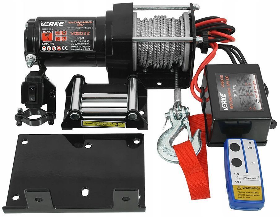 Wyciągarka Elektryczna 12V 1360Kg Wciągarka Linowa Samochodowa Lawety 12M