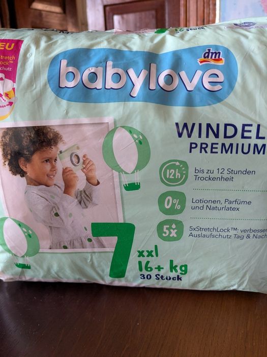 Підгузки Babylove 7 (16кг+), Lucky Pin 5, Dada 6 Extra Care, памперси