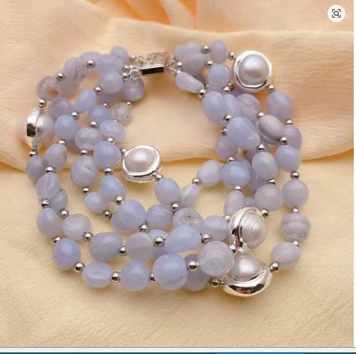 Piękna Bransoletka z Naturalnego niebieskiego agatu koronkowego