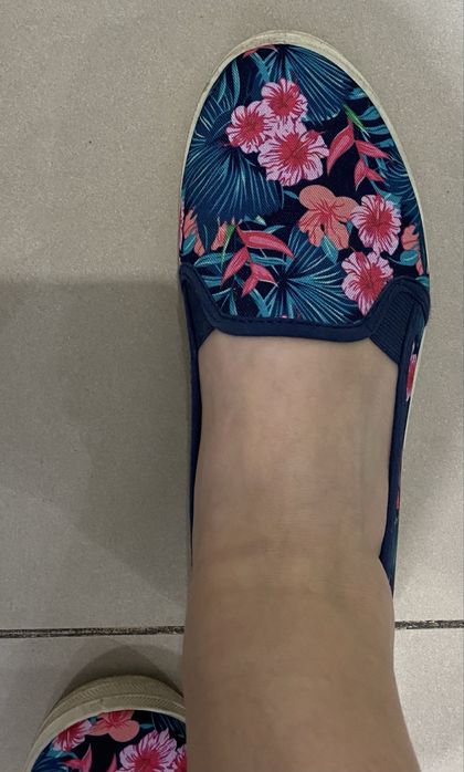 Granatowe bawełniane trampki tenisówki espadryle w kwiaty 39,5