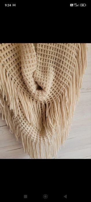 Szal komin z frędzlami handmade