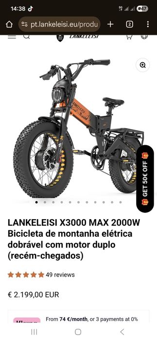 Bicicleta elétrica LANKELEISI X3000 MAX com motor duplo de 2000 W