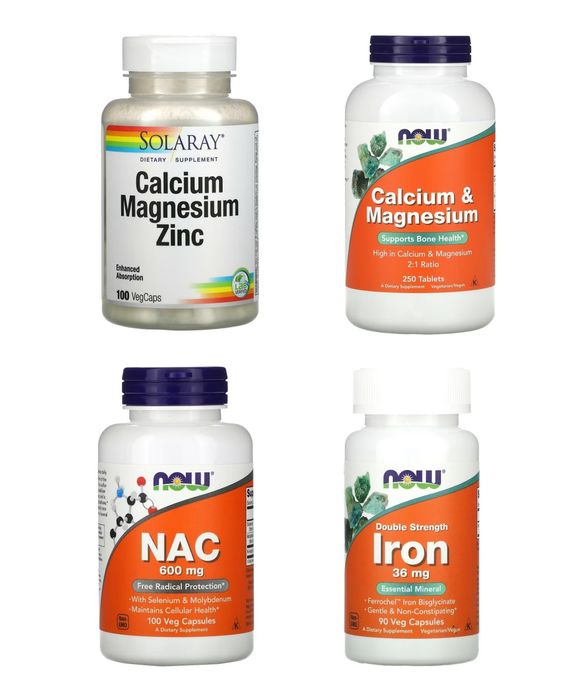 Now Foods Solaray, NAC iron кальцій магній цинк залізо мелатонін C1000