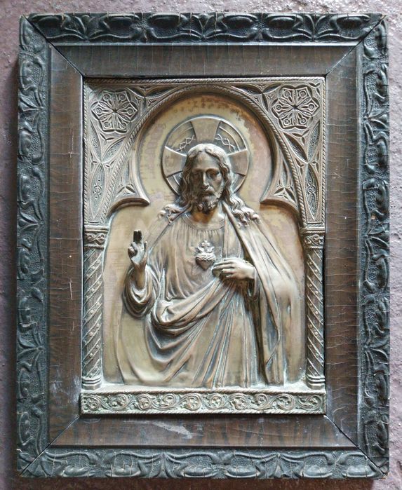Arte sacra,quadro religioso, Jesus Cristo em alto relevo.