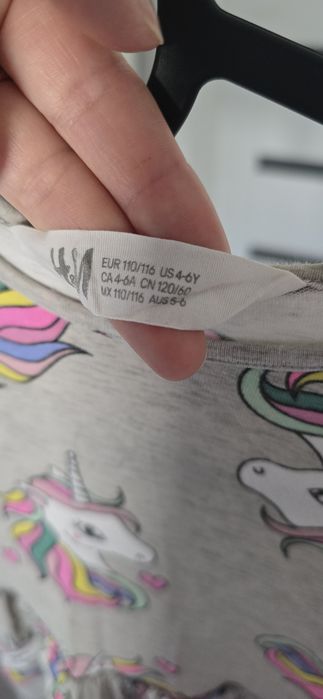 Sukienka szara h&m 110-116 jednorożec