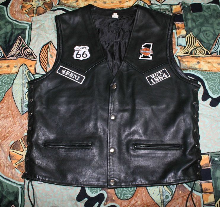 Мото жилет Blues Bros шкіряний мото жилет для байкера Harley Davidson