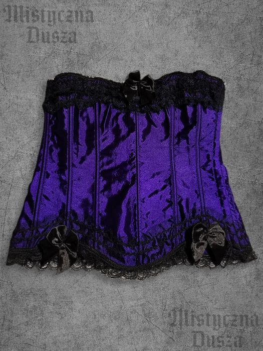 Gorset fioletowy satynowy z koronką sznurowany wiązany gothic alternative avant garde