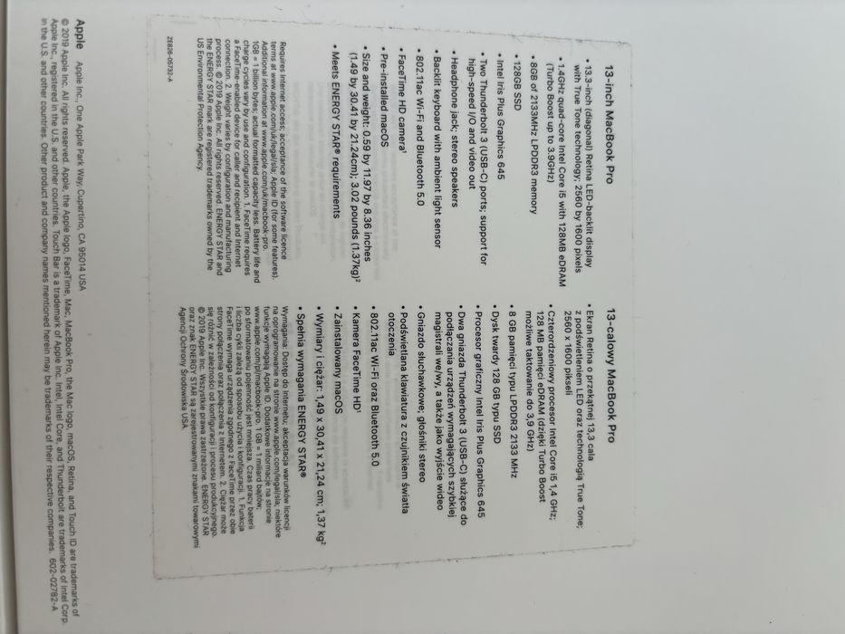 Macbook pro 2019 13,3"