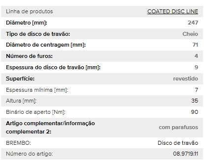 Discos travão Citroen Picasso BREMBO NOVOS