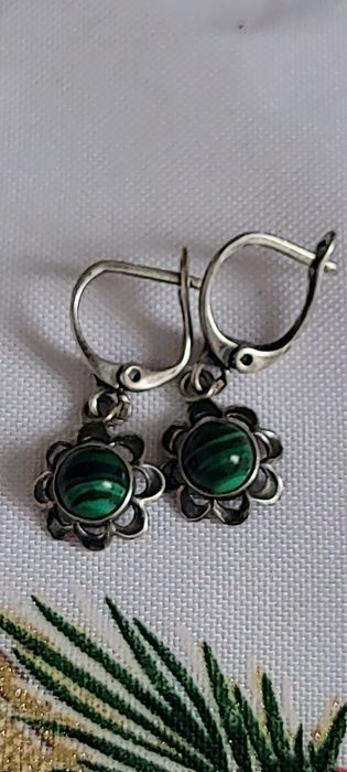 Srebrne kolczyki 925 z malachitem