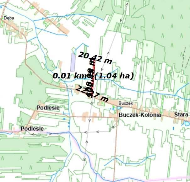 Działka rolna (działki 362 i 363) pomiędzy domami z mediami w ulicy przy drodze asfaltowej - Buczek (gm. Poświętne)