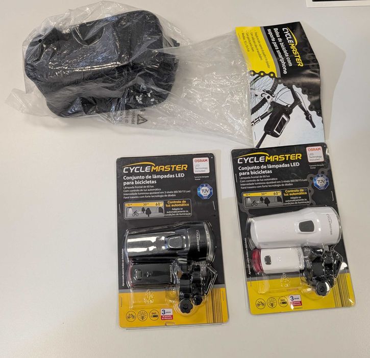 Kit Bicicleta luzes e bolsa