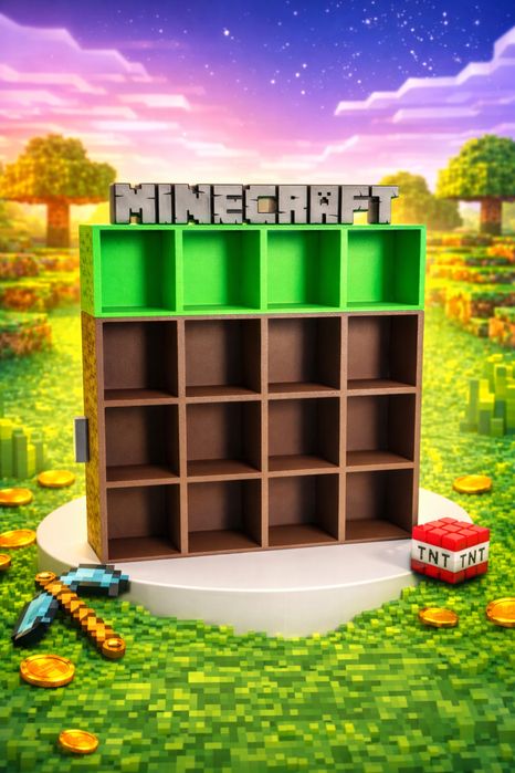 Стенд для фігурок Minecraft Поличка для Kinder Майнкрафт 16 комірок