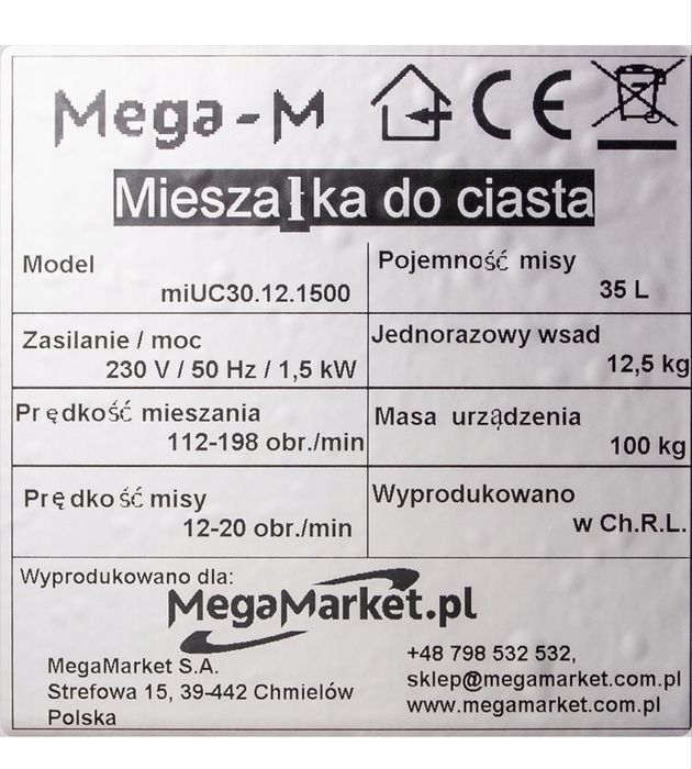 Mikser Spiralny Mieszałka Do Ciasta z Timerem i Misą 30L Gastronomiczny
