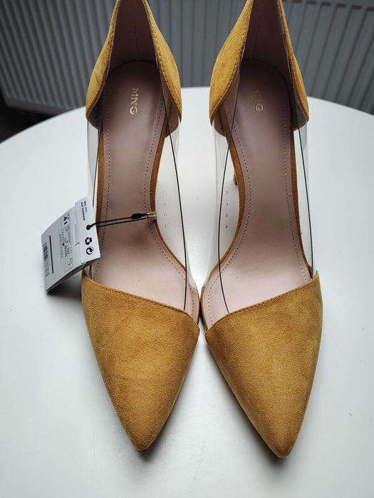 Czółenka szpilki musztardowe MANGO