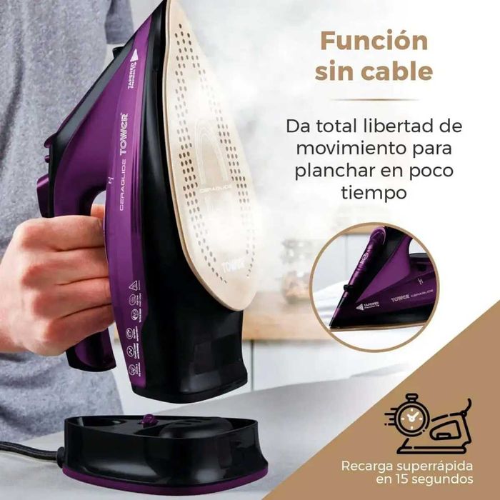Tower T22008 Ferro de Vapor Sem Fio Base Cerâmica Roxo