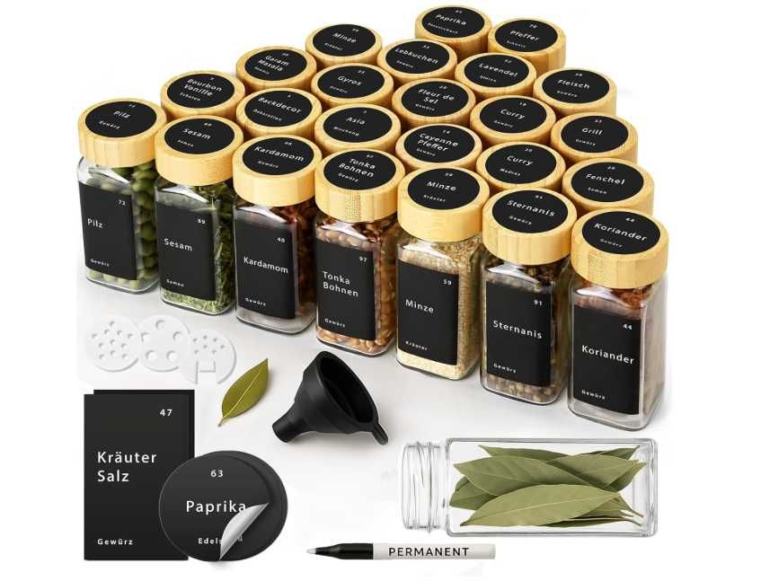 24 słoiczki na przyprawy 120 ml bambusowe pokrywki