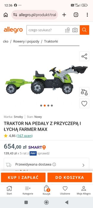 Traktor dla dzieci smuby na kola z przyczepą i łychą