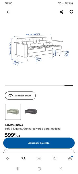 Sofá de 3 lugares verde claro