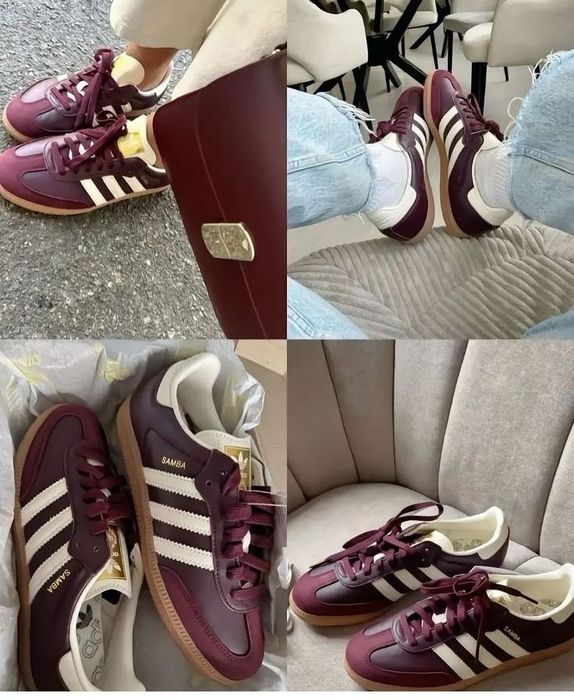 Adidas Samba OG Maroon жіночі кросівки адідас самба бордові шкіряні