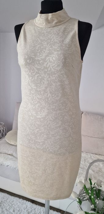 Sukienka,pólgolwik,ecru- gold"Buch".