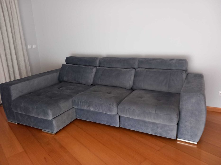 Sofá-Cama de 3 Lugares com Chaise Longue – Azul – Como Novo
