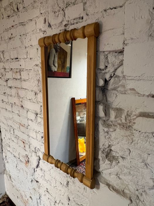 Lustro zdobione jasne drewno prl vintage retro