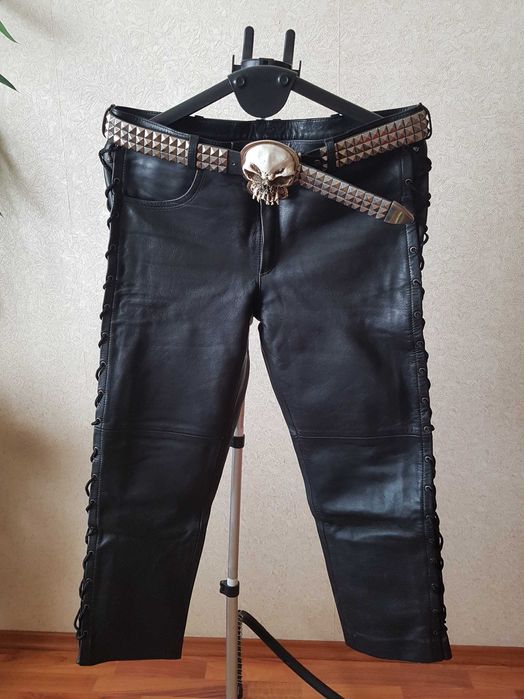 Кожаные Стильные Байкерские Штаны