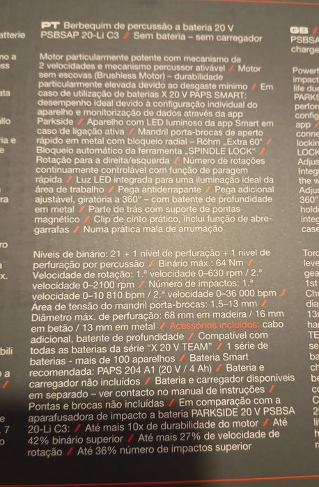 Berbequim de percussão Parkside Performance 20V