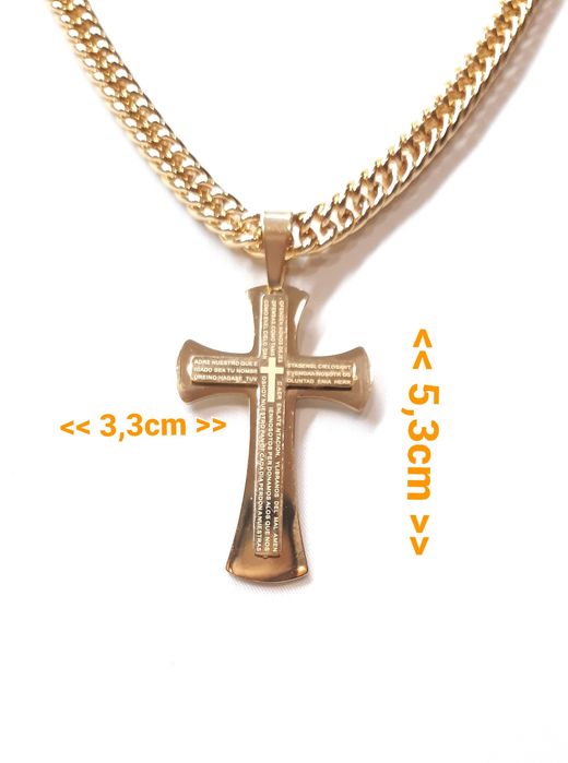 Colar de corrente com cruz, cor ouro,  peso 85 gramas, (Novo)