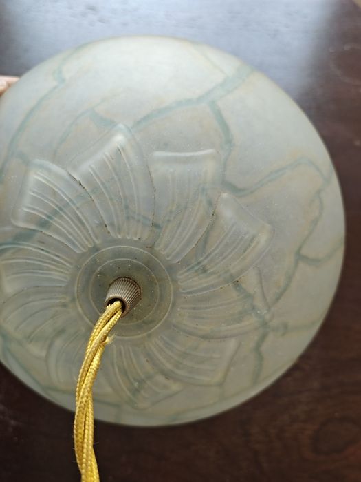 Candeeiro teto vintage vidro, latão e cordame