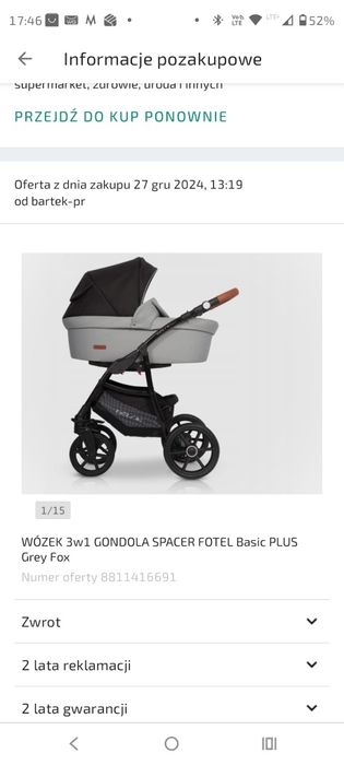 Wózek 3w1 Basic Plus Grey Fox na gwarancji