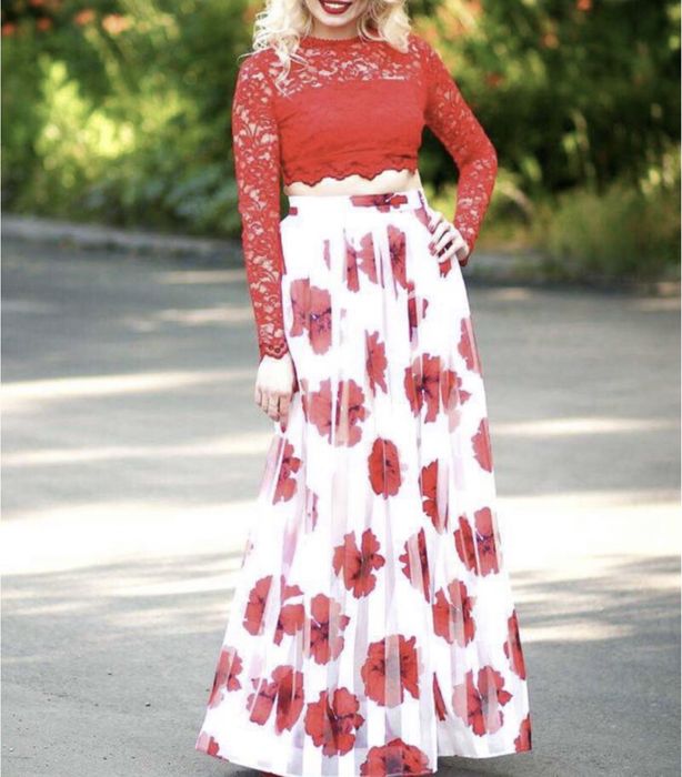 Сукня з пишною спідницею гіпюр мак маки топ + спідниця M-L