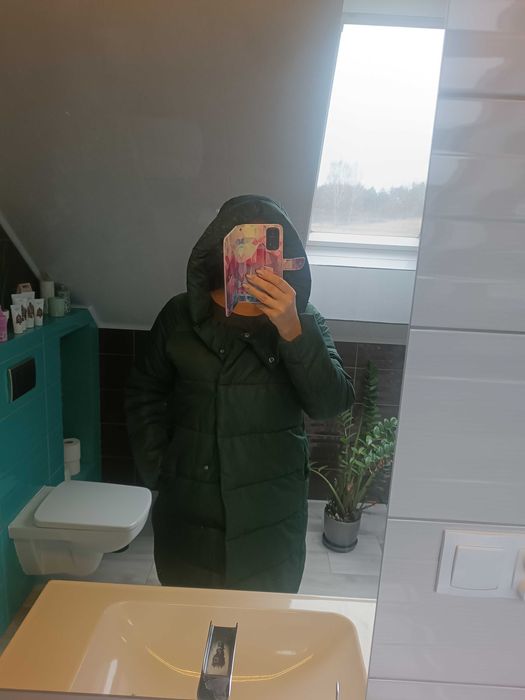 Kurtka zimowa płaszcz Reserved M/L butelkowa zieleń oversize