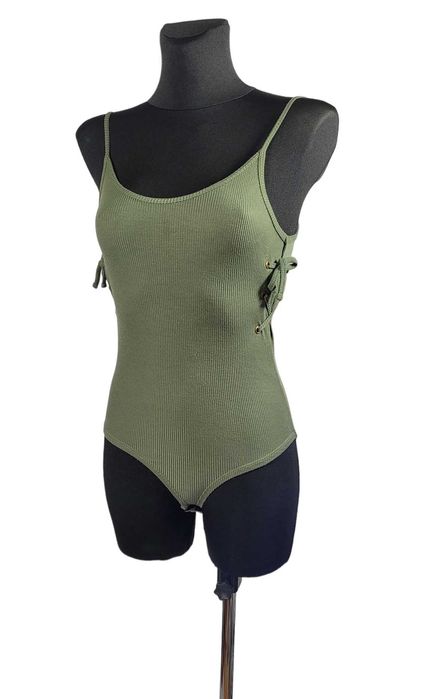 Body khaki prążek 34,XS/36,S wiązanie Primark