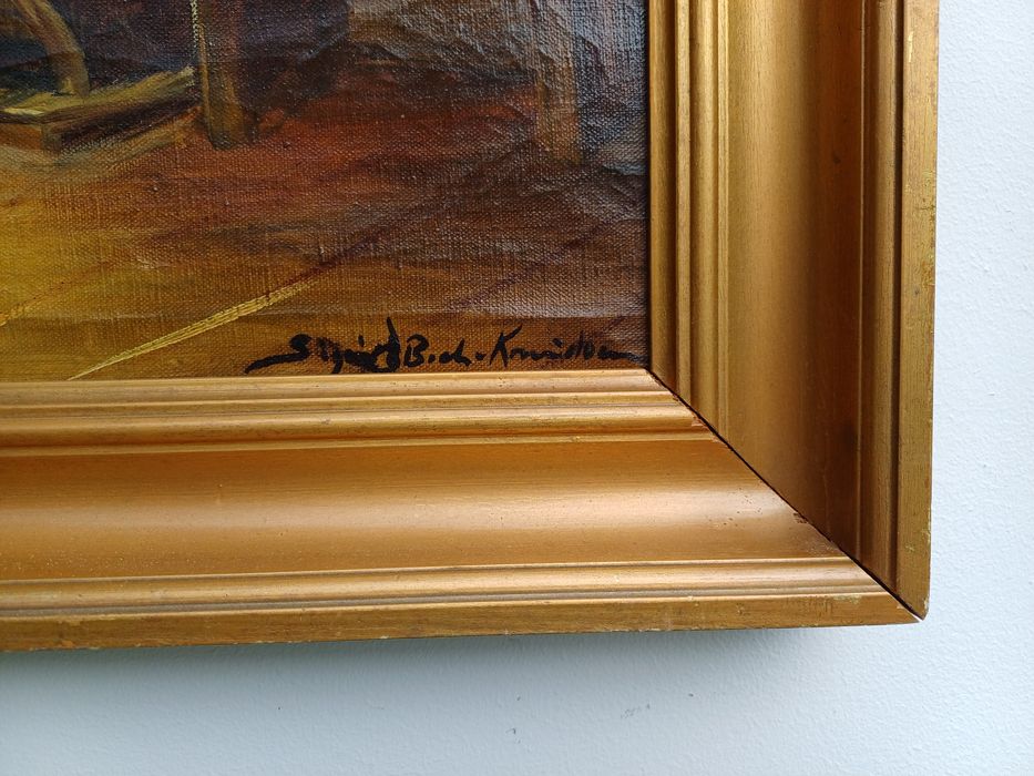 Stary obraz na płótnie sygnowany  .