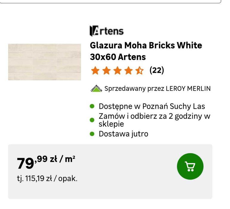 Glazura Moha Bricks White 30x60 Artens 7 SZTUK