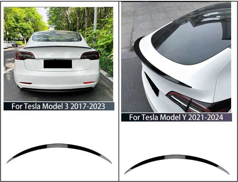 Spoiler aileron lip mala preto brilhante Tesla Model 3 e Model Y